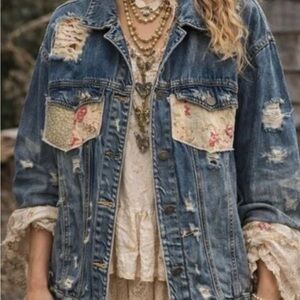 Distressed Floral Patchwork Denim Jacket